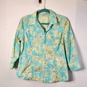 Van Heusen Aqua and Lime Floral Paisley Button-Down Shirt